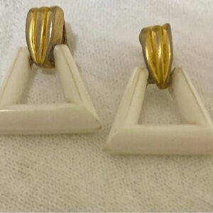 VintageTrifari Gold and Cream Geometric clip on Earrings